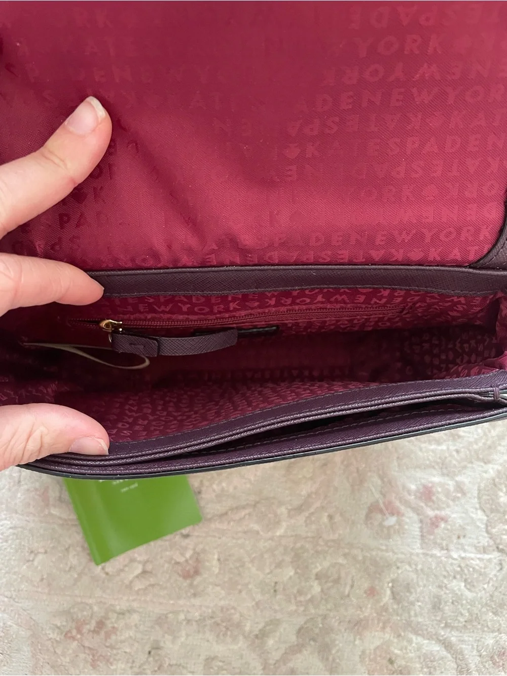 kate spade Laurel Lane Carson plum leather crossbody with gold hardware